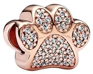 Wedanor Charme Rose Gold überzogene funkelnde Paw Print Charms-Anhänger 925 Sterling Silber Charm Bead Pendant für Europäische Armbänder und Halsketten