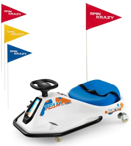COSTWAY Karting Eléctrico para Niños, Coche de Deriva 24V con Giro de 360°, Conexión Inalámbrica, 9-15km/h, USB, Radio y Música, Inicio Lento, 3 Banderas Incluidas, Motor 200 W sin Escobillas
