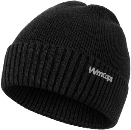 Wmcaps Wintermütze, Mütze Herren Damen Strickmütze Winter Cuffed Plain Hat Komfortabel Atmungsaktiv Weich Stretchy Warm Mütze mit Reflektierendem Logo Geschenke für Männer Frauen, Schwarz