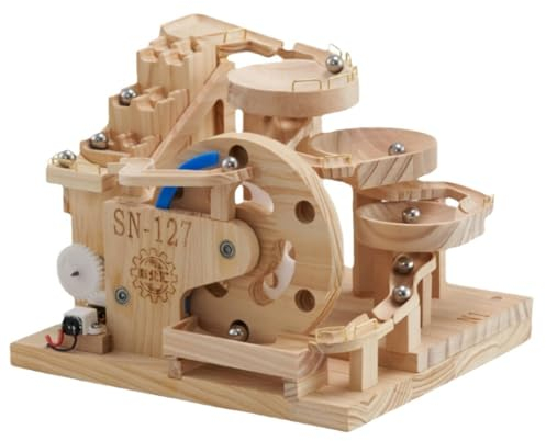 fisca Holz-Marmorbahn 3D Puzzle - Elektrisch betriebenes Baukit mit Antriebszahnrädern für Erwachsene und Kinder - Kreatives Holzmodell Geschenke für Jungen und Mädchen