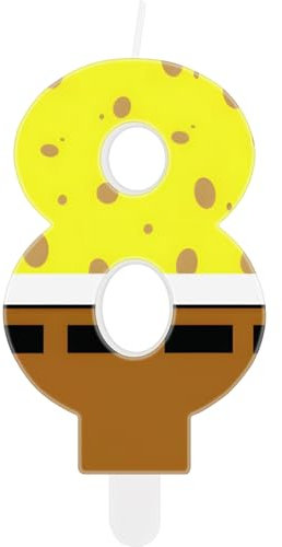 Schwamm Geburtstag Kerzen zum 8,Gelber Schwamm Nummer 8 Kerze für Kuchen, Mädchen Jungen 8th Geburtstag Dekorationen,Cartoon-Schwamm-Thema Party für Mädchen und Jungen Geburtstag Dekorationen