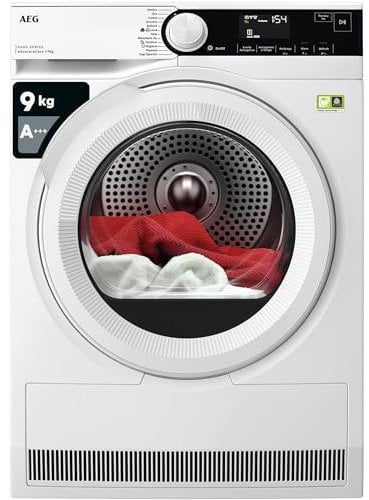 AEG Asciugatrice 8000 AbsoluteCare 9 kg TR8D93W, Classe A+++, Tecnologia SensiDry, PreciseDry e MixDry per Cotoni e Sintetici, programma Hygiene, Pompa di Calore, 850x596x636mm