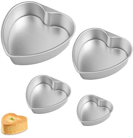 Eidoct Set di 4 stampi per torte a forma di cuore, in alluminio con fondo rimovibile, 10,2 cm, 15,2 cm, 20,3 cm, 25,4 cm, antiaderenti, a forma di cuore, per cottura in forno