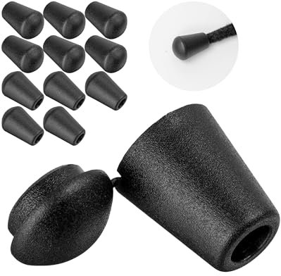 Kordel Endkappen, 12 Stück, für bis Ø 8 mm Bänder, in Schwarz, aus Kunststoff, Verschlusskappen für Kordelende von Rucksack, Pullover, Jacke, Outdoor Bekleidung, Seilklemme Endstück Kappe Paracord