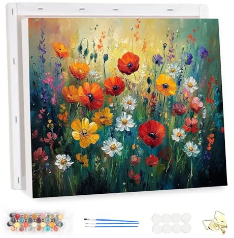 MEIYUDA Peinture par Numero Adulte avec Cadre, Fleurs abstraites Paysage Kit de Peinture à l'Huile sur Toile par Numéro, Débutants Peinture Acrylique Pigmentée, Decoration Maison Cadeau 40x30cm