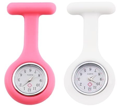 SMCEHEYA Nurse Watch Brooch, Silicone Nurse Fob Watch, Nurse's Essential Fob Watch, Health Care Nurse Doctor Paramedic Medical Brooch Fob Watch - Silicone with Pin/Clip (Pink+White)