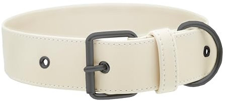 FriedaGreen Hundehalsband – Hochwertig & Farbecht, Robust & Langlebig, Fellschonend & Hypoallergen, Wasserfest, Apfel-Leder, Ultraleicht, Weiß – sehr Große Hunde