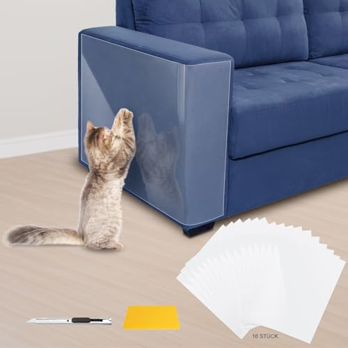 SDLDEER 16 Stück Kratzfolie Katzen Selbstklebend 43cm x 30.5cm, Transparent Kratzschutz Sofa Katze Kratzschutzfolie Kratzschutz Wand für Möbel, Sofa, Couch, Tür, Wand Schutz