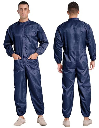 Xnihocha Men's Long Sleeve Protective Coverall Suit Anti-Static Dustproof Boiler Suit Uniform Workwear Navy Blue 5XL
