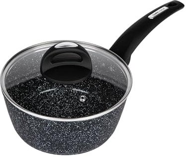 20cm Forged Non-Stick Saucepan with Glass Lid - Speckled Marble Effect, PFAO/PFAS-Free, Induction Compatible, Dishwasher Safe