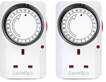 Desiretech Plug-in Timer Switch - 24 Hour Segment Timer - Controls Appliances Up to 3120W, Home Security Switch, Deters Burglars, Automatic On/Off, Ideal for Christmas Lights (2 Pack) - White