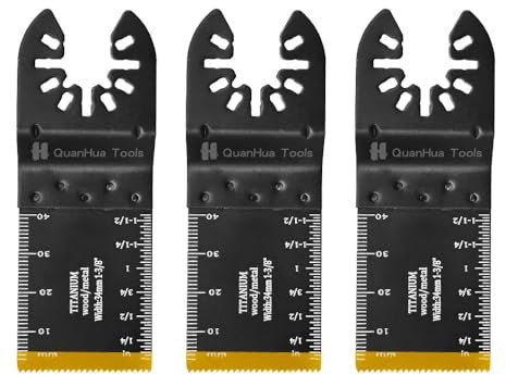3 Pieces Extra Long Reach Double-Row Teeth Oscillating Saw Blades with Triple Ground Japanese Teeth, Titanium Coated, for Wood, Plastic