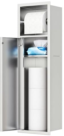 Neohomee Unterputz-Schrankmodul für die Klobürstengarnitur Edelstahl Badezimmerschrank mit Toilettenpapierhalter mit Ablage Toilettenschrank, 63 x 15 x 15 cm