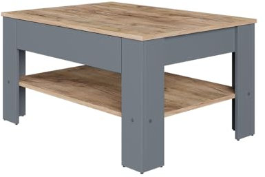 Vicco Couchtisch Milan, Wohnzimmertisch mit Schublade, Anthrazit/Goldkraft Eiche, 92.2 x 65 cm