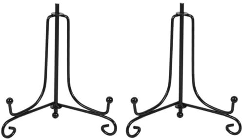 2 Pack Soporte para Platos Libros de Cocina,Decorativos,Bowl,Placas, Tablets /Fotos de Hierro Negro - Soporte Display Plegable para Cuadros, Libros y Arte - Base Estable Triangular (7 Pulgadas)