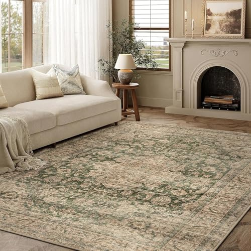 HUGEAR Vintage Teppich Wohnzimmer 160x230cm Grün Waschbar