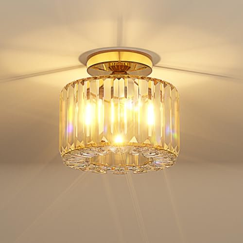 ANWIO Lámpara de Techo de Cristal, Lampara Salon Techo Cristal con 1 E27 Base, Lámpara Colgante Moderna Dorado,Lampara Techo Vidrio con Dormitorio, Cocina, Pasillo(21CM, Sin Bombilla)