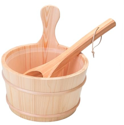 YARNOW Practical Sauna Spoon Kit Wooden Bucket for Sauna Handmade Wood Bucket Scoop Spa Use