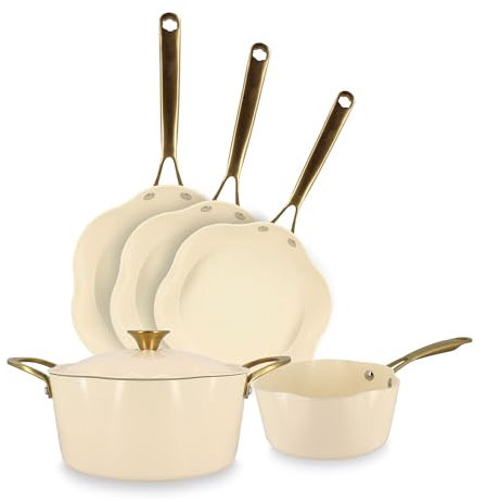 MENASTYL - Batterie de cuisine 5 pièces Dahlia sans PFAS - Revêtement céramique antiadhésif - 98% d'aluminium recyclé - Tous feux dont induction et lave-vaisselle - 6014236