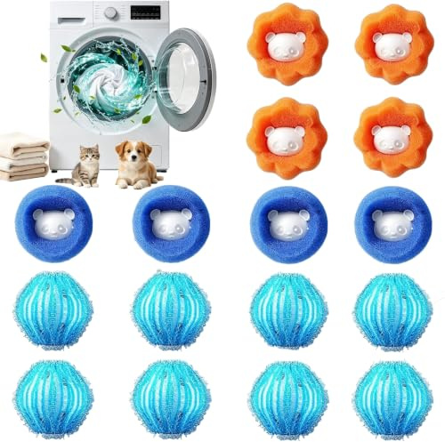 Fusselbälle für Waschmaschine,16 Stück Tierhaarentferner Waschmaschine | Blau+Orange, Wiederverwendbarer Haarfänger, Fusselentferner, Waschmaschine für Hundehaare & Katzenhaare