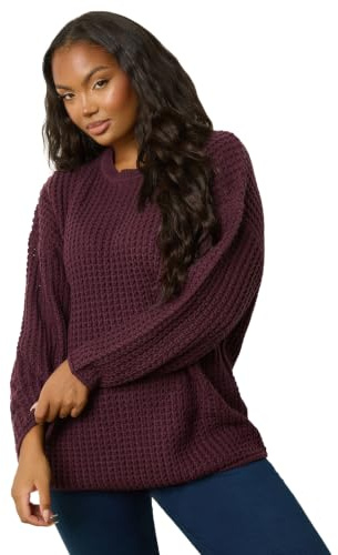 Yours Curve Burgundy Red Waffle Knit Jumper - Women's - Plus Size Curve