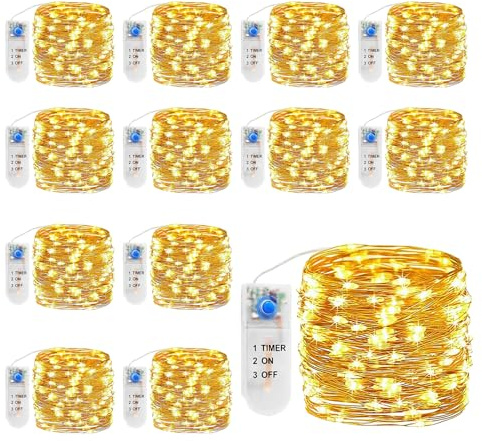 12 Pcs Lichterketten Mit Timer, 2m 20 Led Batterie Kupfer Drahtlichterkette, Lichterketten Weihnachten, Batteriebetrieben Wasserdichte Lichter, Lichterkette Mit Timer Für Innen Weihnachten Hochzeit