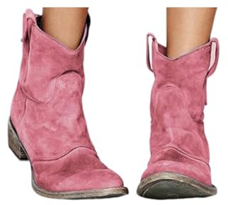 ENEN Stivali Cowboy Donna Texani Pelle, 34-48 EU Stivali Monta Western Cowboy Donna Alti Comodi Morbida Suola Antiscivolo Moda Eleganti per Autunno e Inverno (34,Rosa)