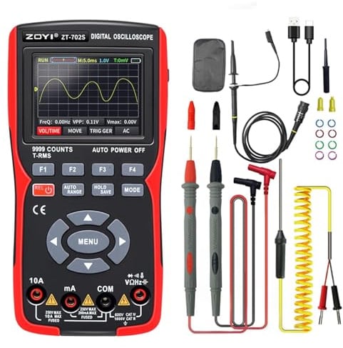 702S 2-in-1-Handheld-Digital-Oszilloskop-Multimeter für Kraftfahrzeuge, einkanalig, 10 MHz Bandbreite, 64 kByte Aufzeichnungslänge, 48 MSa/s hohe Abtastrate, Ampere-Ohm-Voltmeter-Tester, Spannungs-/St