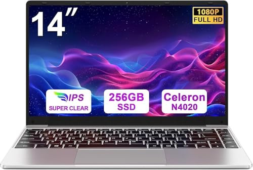 bvate PC Portatile 14 pollici Notebook Win 11 upto 2.8 GHz 256GB ROM Supporta l'espansione SSD 1TB Celeron N4020 2.4G+5G WiFi 4.2 USB HDMI Tastiera italiana membrana mouse senza fili-Silver-FXJ-03