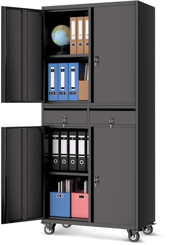 Garvee Metal Storage Cabinet, 73 Inch Garage Storage with Locking Doors and Adjustable Shelves, Heavy Duty Tool Cabinet with 2 Drawers