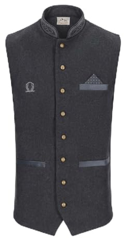 Steigenhöfer Trachtenweste Herren aus Baumwolle - Gustav - Verstellbarer Rückenriegel - Tiefe Taschen - Traditionelle Kugelknöpfe - Einstecktuch - Ideal für ihr Oktoberfest Herren Outfit
