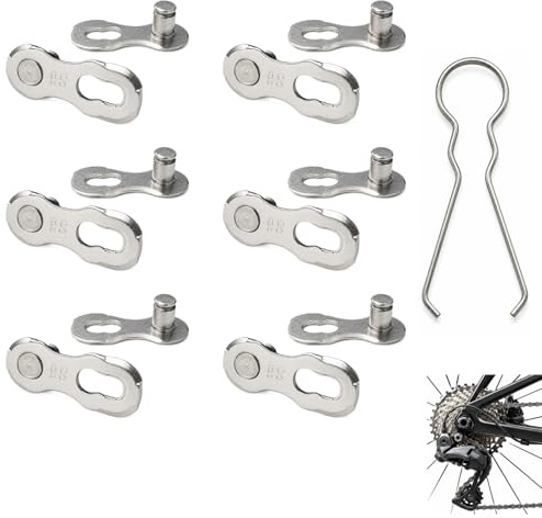 Gefaps Kettenschloss Set für 9 fach Fahrradkette, 6 Paar Kettenverschluss mit Montagehilfe, Stahl Kettenglied kompatibel mit Shimano 9-fach Ketten, für Cityrad, Trekkingrad, Rennrad und MTB