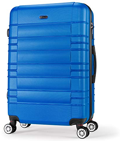 SHAIK SerieCLASSIC JFK Design Hartschalen Trolley, Koffer, Reisekoffer 4 Doppelrollen Zwillingsrollen, Zahlenschloss (Handgepäck, Dunkelblau)