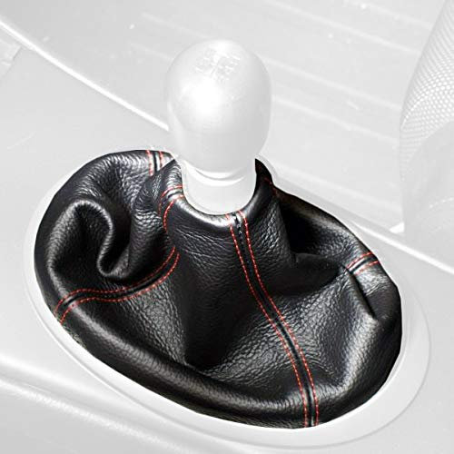 RedlineGoods Schaltsack Manschette kompatibel mit Honda Civic 2001-05. Maßgeschneidert - Nicht universell. Echtes Top Qualitat Italienisches Alcantara. Schwarz mit Rotem Faden