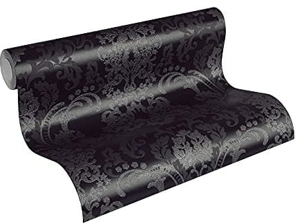 A.S. Création Black & White Vliestapete mit Ornamenten 0,53 x 10,05 m – Schwarz, Silber – Barocktapete Made in Germany – 361663