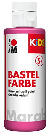 Marabu 03040004014 - Kids Bastelfarbe magenta 80 ml, Farbe für Kinder ab 3 Jahre zum Basteln und Malen, parabenfrei, vegan, gut deckend, schnell trocknend auf Papier, Holz, Stein, auswaschbar