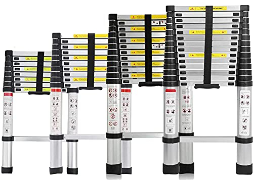 Teleskopleiter 2,6M/3,2M/3,8M/4,4M Aluleiter Klappleiter Auszeihleiter Stehleiter Rutschfester, Teleskop-Design, aus Hochwertigem Aluminium Leiter Aluleiter Mehrzweckleiter,150 kg Belastbarkeit