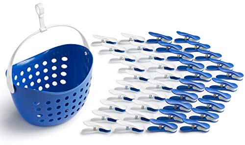 culiclean Pince a Linge Soft Clips – Panier Epingle a Linge – Fabriqué en France – Classic Blue-Blanc avec Panier Classic Blue – Lot de 40 Pinces + 1 Panier