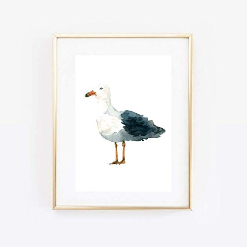 Din A4 Kunstdruck ohne Rahmen - Möwe Seemöwe Vogel Meer Maritim Badezimmer - Aquarell Druck Poster Bild