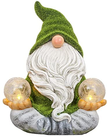 TERESA'S COLLECTIONS Garden Ornaments Outdoor, Lovely Yoga Gonks with Glass Balls Solar Light, Waterproof Resin Gonks Ornaments, Garden Decorations Gifts Indoor Outdoor 29CM