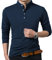 Mens Performance Vintage T-Shirt Slim Fit Muscle Fit Long Sleeve Polo Cotton Fashion Basic Grandad Collarless T Shirt Blue, M