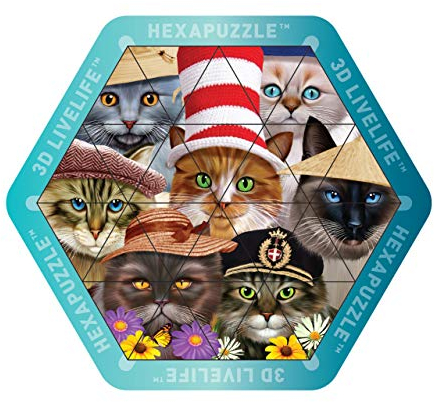 3D LiveLife Hexapuzzle - Katzen in den Hüten. Lentikulares 3D Cat Puzzle mit 24 magnetischen Stücken! Magnetische Puzzlespiel-Strecke von Deluxebase. Originalvorlage genehmigt vom bekannten Künstler,
