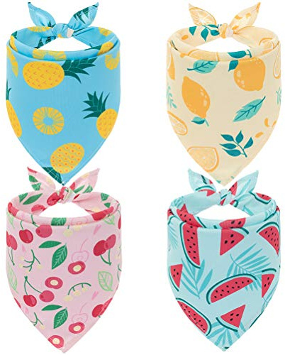 EXPAWLORER Dog Cooling Bandana Set - 4 Pack Hawaiian Dog Bandana Summer Cooling Collar, Chill Out Vest Pet Scarf Bib Instant Cool Outfit with Cute Fruits Pattern for Small Medium Large Dogs, Large