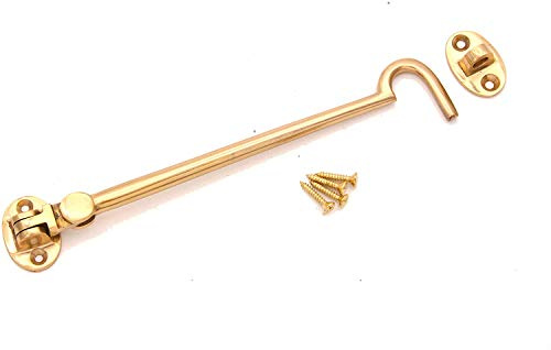 Infinity Decor Heavy Duty Polished Brass 8 (200mm) Cabin Hook & Eye Silent Catch Door Latch Lock for Gate Shed Patio Window Garden Gate