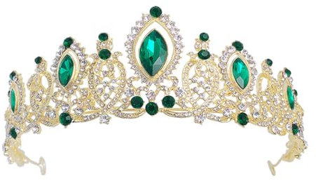 Minkissy Strass Braut Krone Kristall Tiara Edelsteine Prinzessin Cosplay Kopfschmuck Hochzeit Prom Party Headwear für Mädchen Damen Frauen Grün