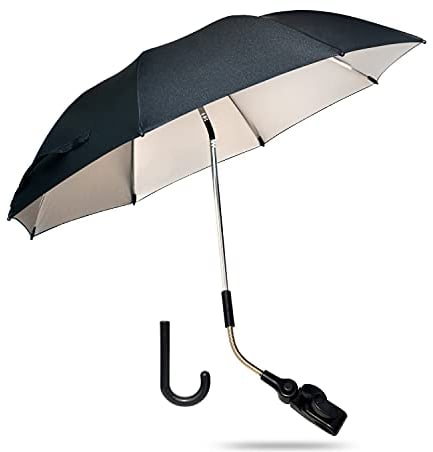 ZjRight Pram Parasol, 50+ UV 73cm Stroller Umbrella with Adjustable Fixing Clamp & Umbrella Handle for Pram, Stroller, Pushchair and Buggy - Black