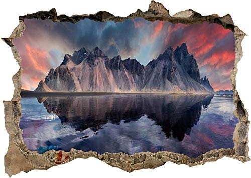 Wandtattoo - Natur Rocky Mountain Lake Sonnenuntergang Wolken Aufkleber Wandaufkleber Poster Vinyl 3D Aufkleber für die Wand - Wanddekoration - 80x125cm