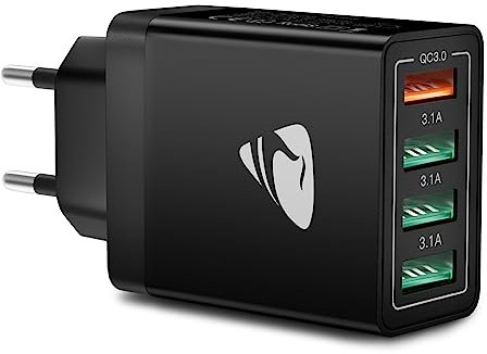 Caricatore USB, 4 Porte Caricatore USB da Muro 40W QC 3.0 Carica Rapida CaricabatterieUSB Multiplo Alimentatore PresaUSB per Samsung Galaxy S21 S20 A71 A51, iPhone 15 14 13 12 11 X, Xiaomi, Huawei