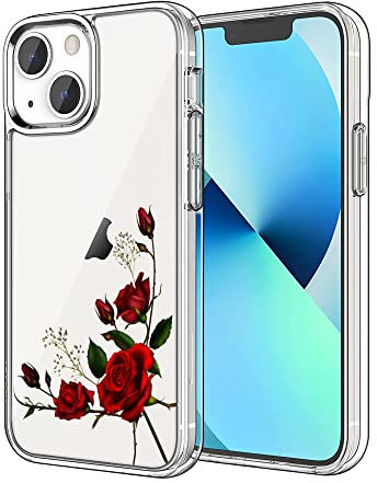 Kompatibel mit iPhone 12 Hülle iPhone 12 Pro Hülle, ästhetische rote Rose klares Design stoßfeste weiche TPU Slim Case