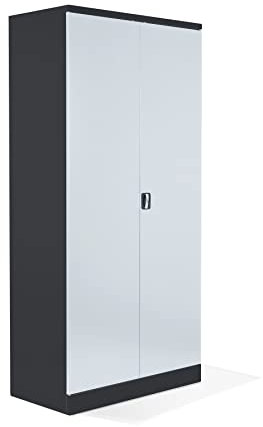 Schrank & Stuhl Aktenschrank Büroschrank Stahlschrank Flügeltürschrank mit 4 höhenverstellbaren Fachböden, 195x92x42 cm, Schwarz/Grau